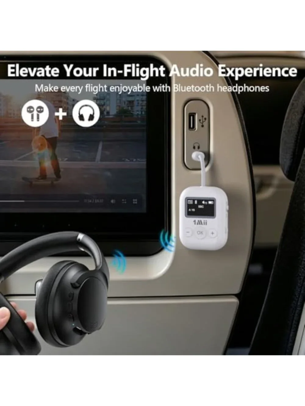 Bluetooth Airplane Adapter for 2 AirPods/Headphones - Wireless Travel Accessory